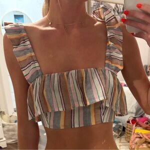Striped multicolor ruffle cropped top